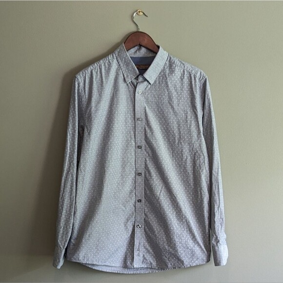 Ben Sherman Size Medium Gray Shirt Top Mens Button Up Dress LS Cotton Design - Picture 1 of 5